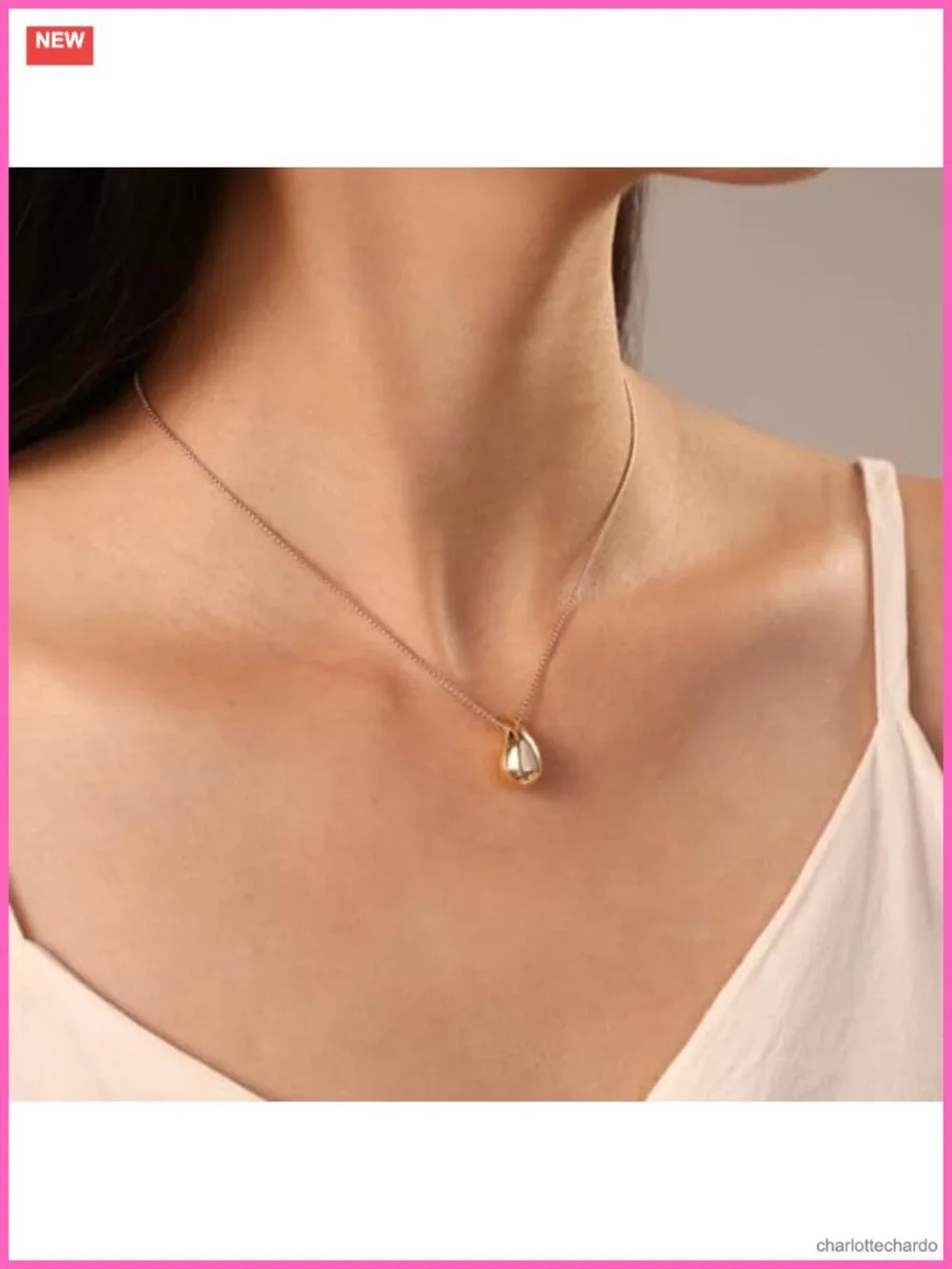 Gold Plated Stainless Steel Pear Teardrop Pendant Necklace Dainty Jewelry Gift